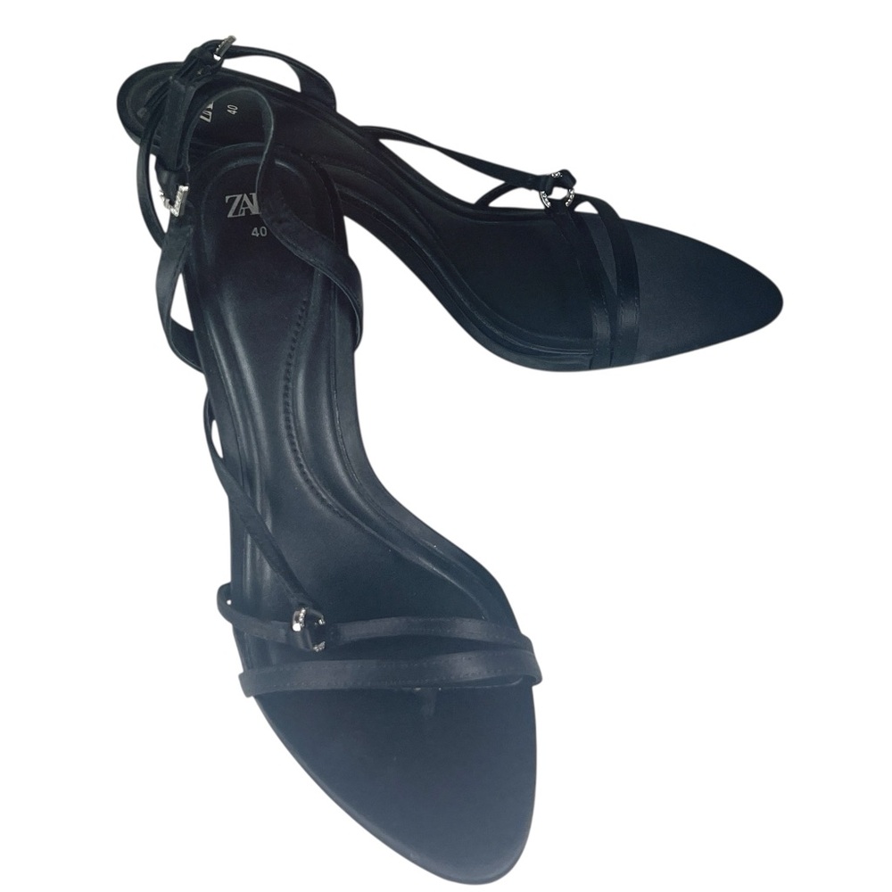 Zara Black Satin Strappy Heels Sz EU 40 US 9 EUC Formal Prom Cocktail Homecoming